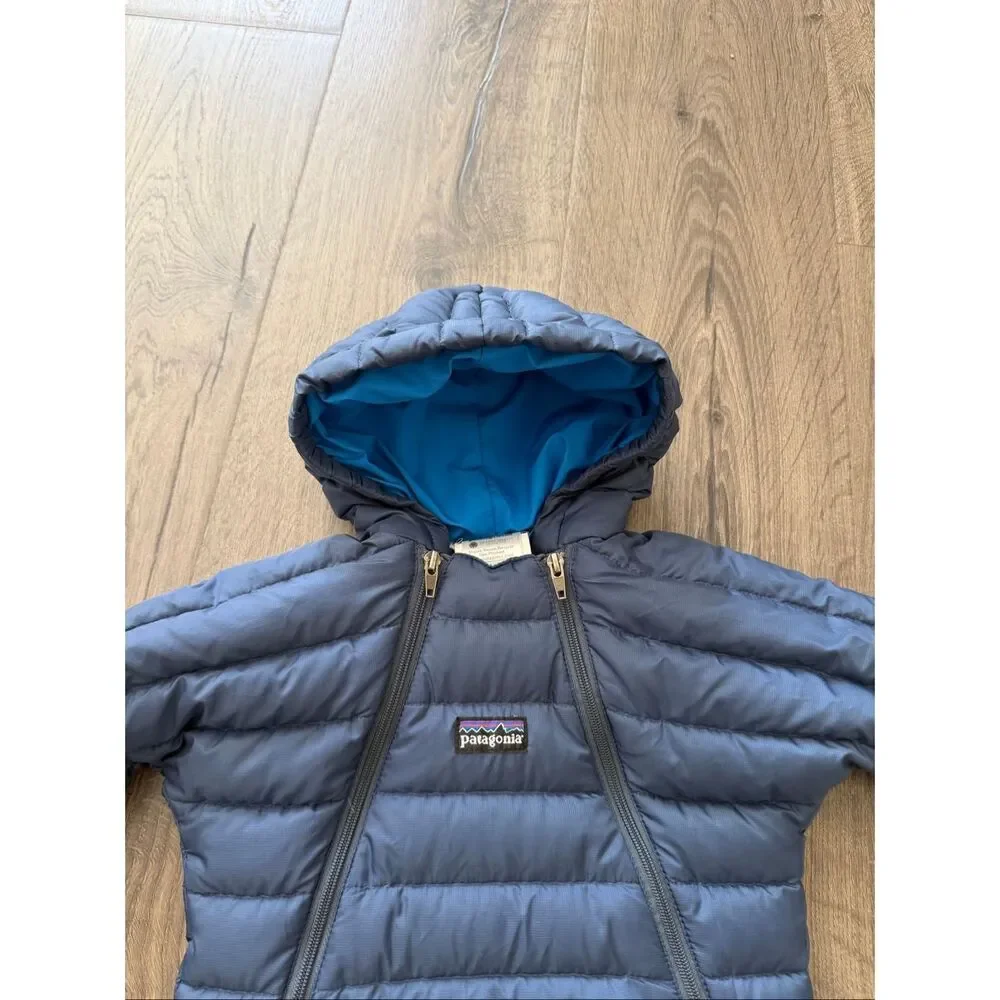 Patagonia Goose Down Infant Baby Bunting Coat Snowsuit Size 6 Months Blue